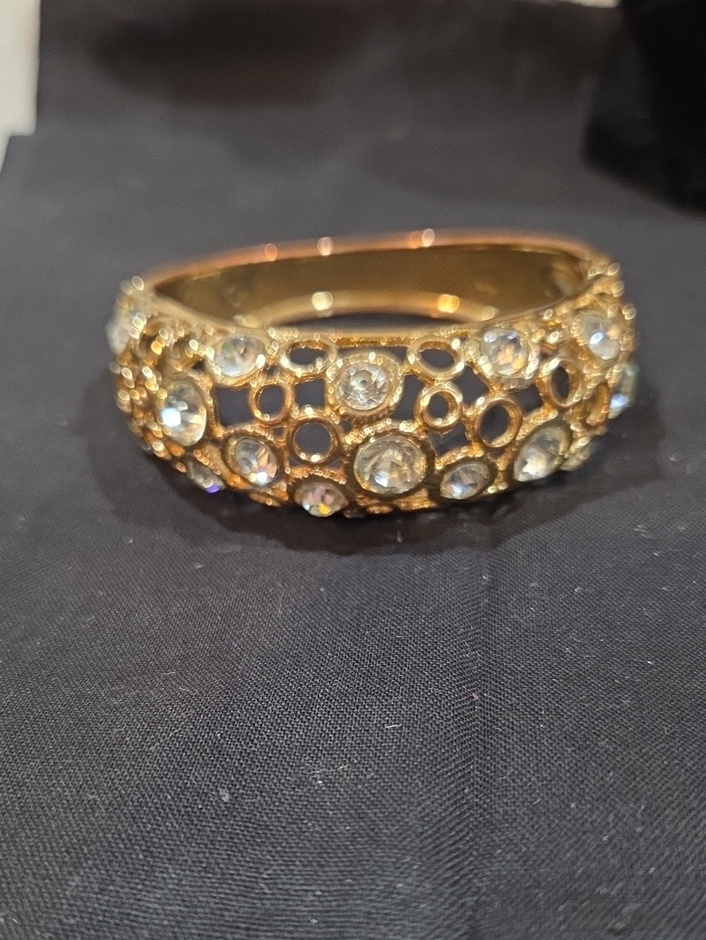 GOLDTONE FILIGREE CLASP BRACELET WITH RHINESTONES